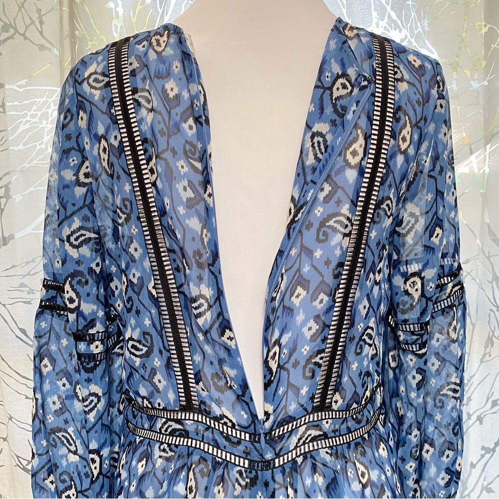 VERONICA BEARD BLUE WHITE CABO BOHO PAISLEY SHEER SILK BLOUSE LONG SLEEVE TOP - Picture 9 of 14